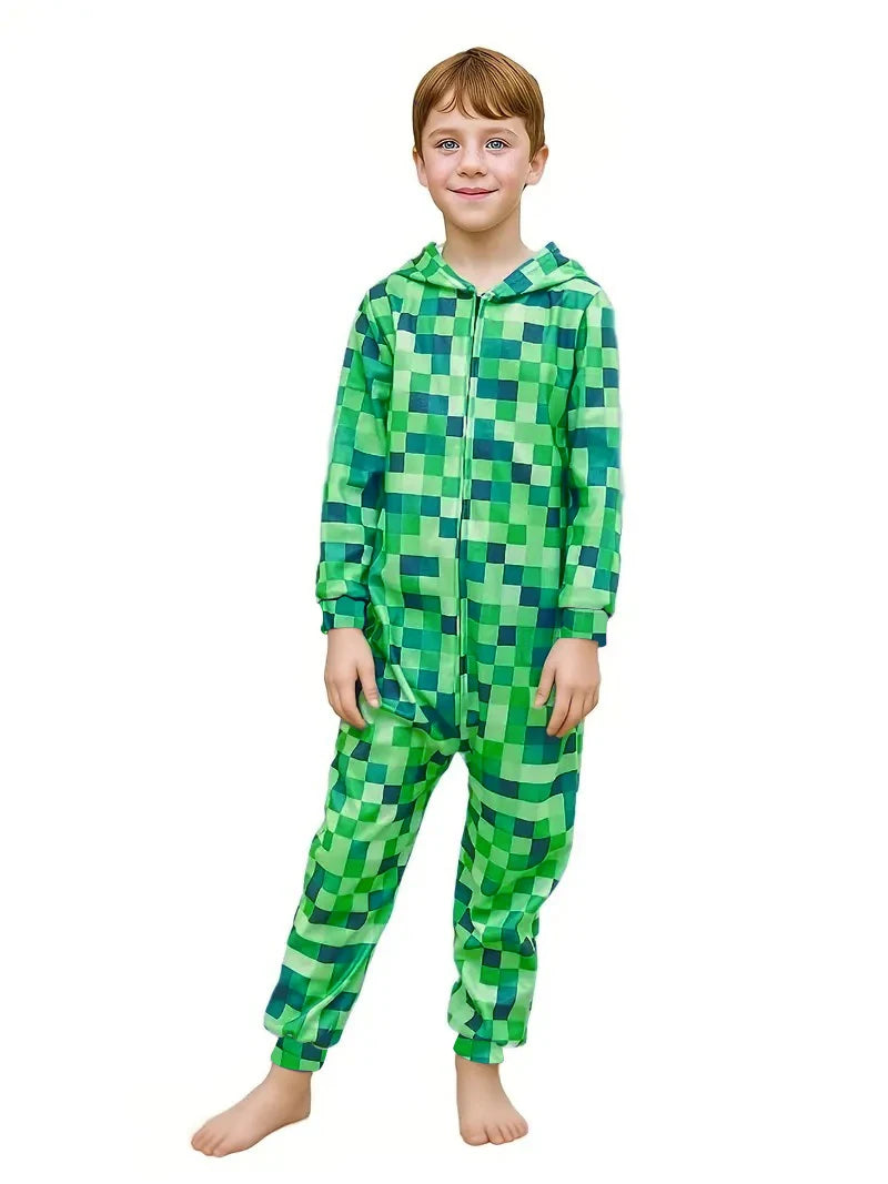 Boys Creeper costume, Minecraft, green pixelated, X-large