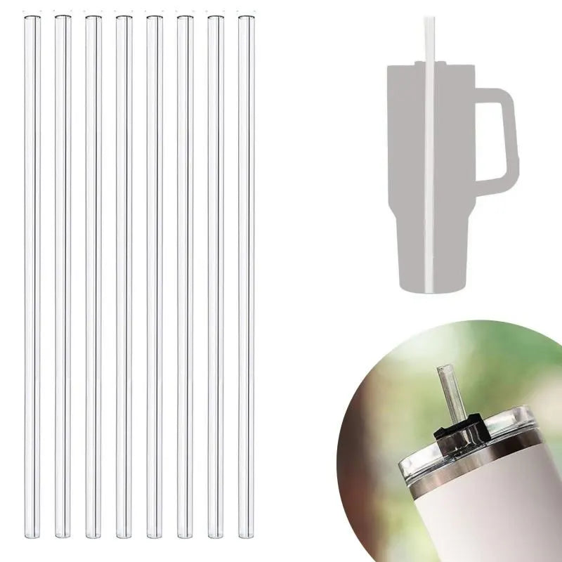 Flexible silicone straw, transparent, for cold drinks.