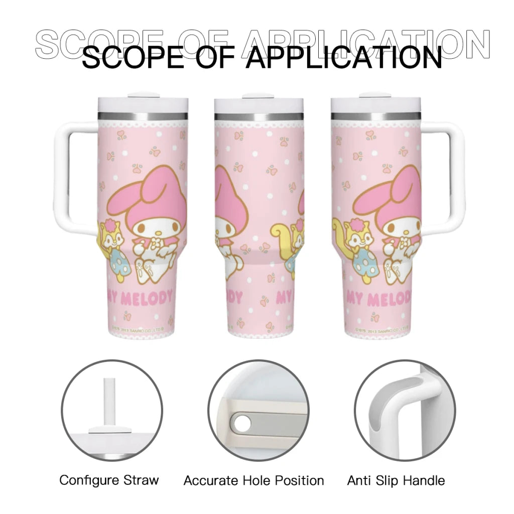 Hello Kitty 40oz tumbler, stainless steel, insulated, with handle & straw.