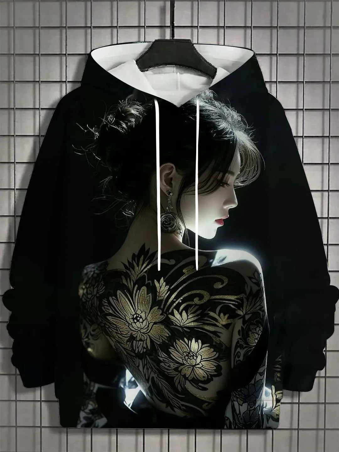 Close-up of Tattoo Girl Print on 3D Hoodie