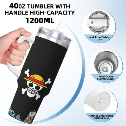 Close-up of One Piece Stainless Steel Tumbler's Straw & Lid (Zoro Design)