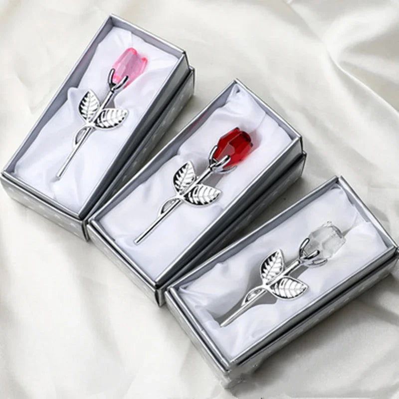 Gift box open, revealing the crystal rose nestled inside, perfect for anniversaries