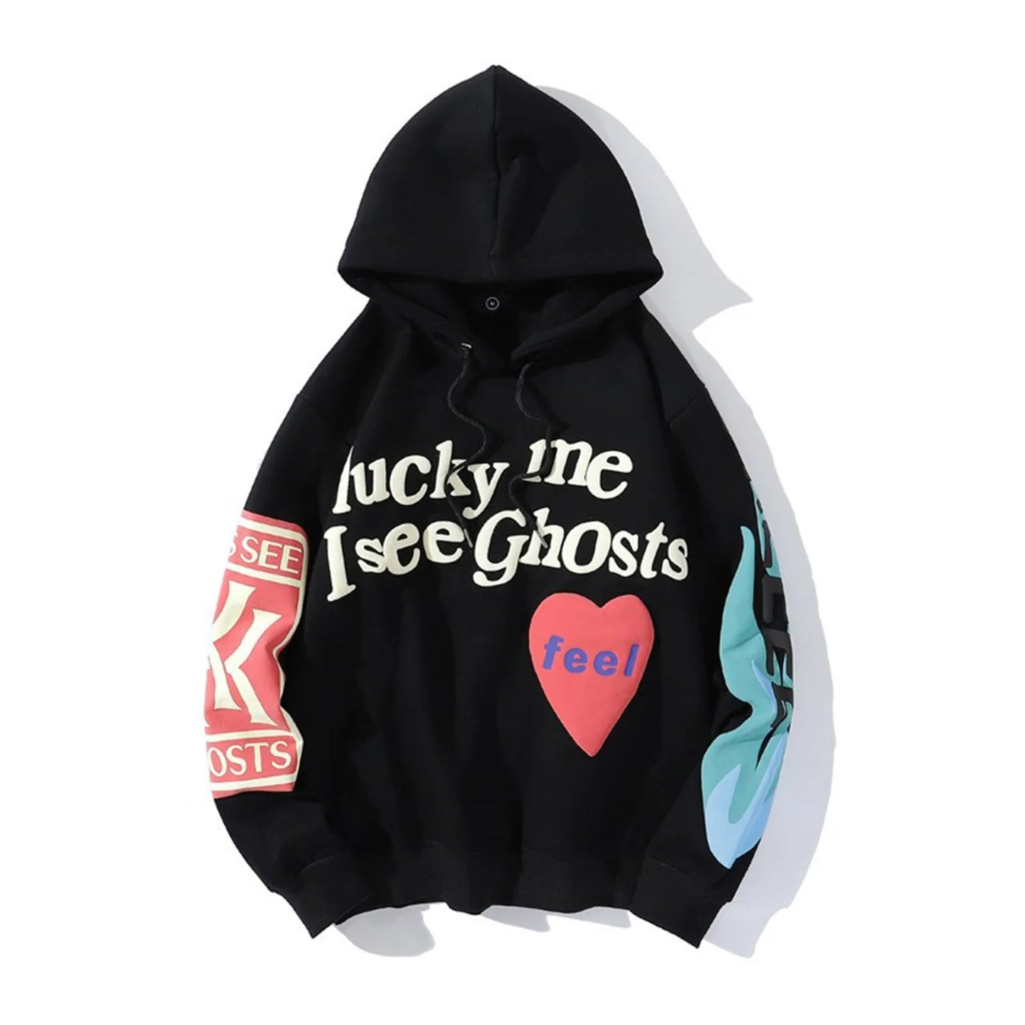 Lucky Me I See Ghosts Sweatshirt in Sand - Size XS - Lifestyle View, Paired with Jeans