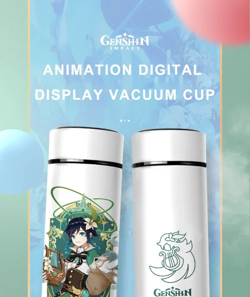 500ml Genshin Impact Vacuum Insulated Bottle Temperature Display Vacuum High Capacity Stainless Steel Thermos Cup Anime Gifts