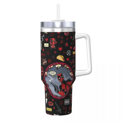 Deadpool Stainless Steel Tumbler with Straw & Lid | Insulated Travel Mug | Hot & Cold Drinks