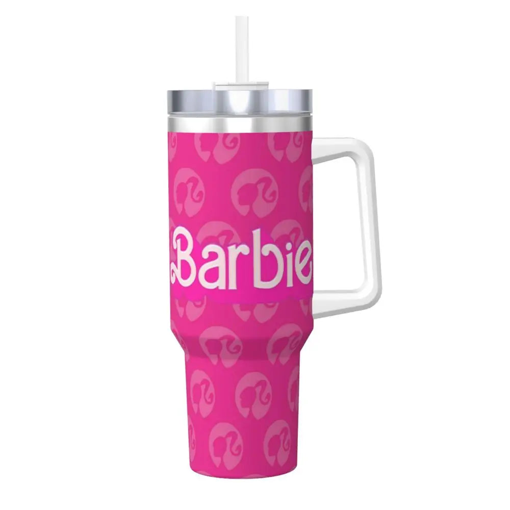 MINISO Barbie 40 oz Tumbler, Pink, Stainless Steel, Insulated, Handle, Straw