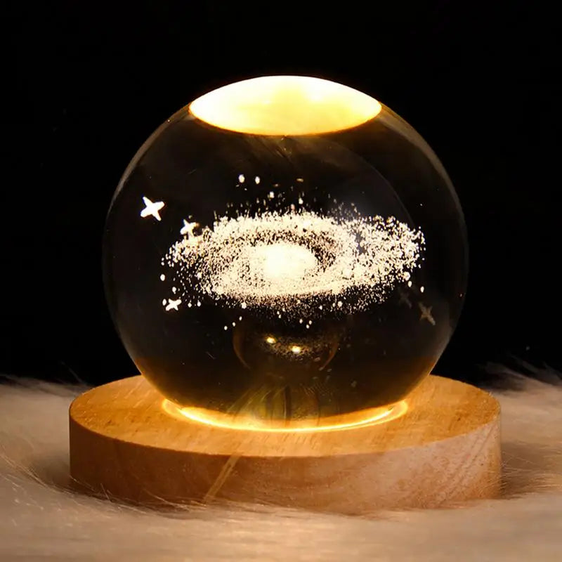 Galaxy Crystal Ball Night Light - Close-up of 3D Laser-Engraved Solar System