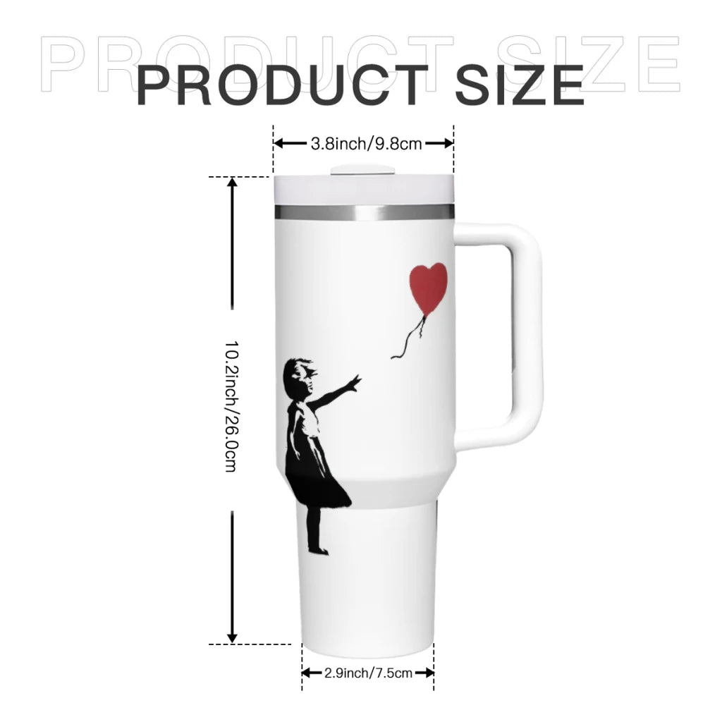 Banksy 40oz Insulated Tumbler, Girl With Balloon Design - Close-up on Art