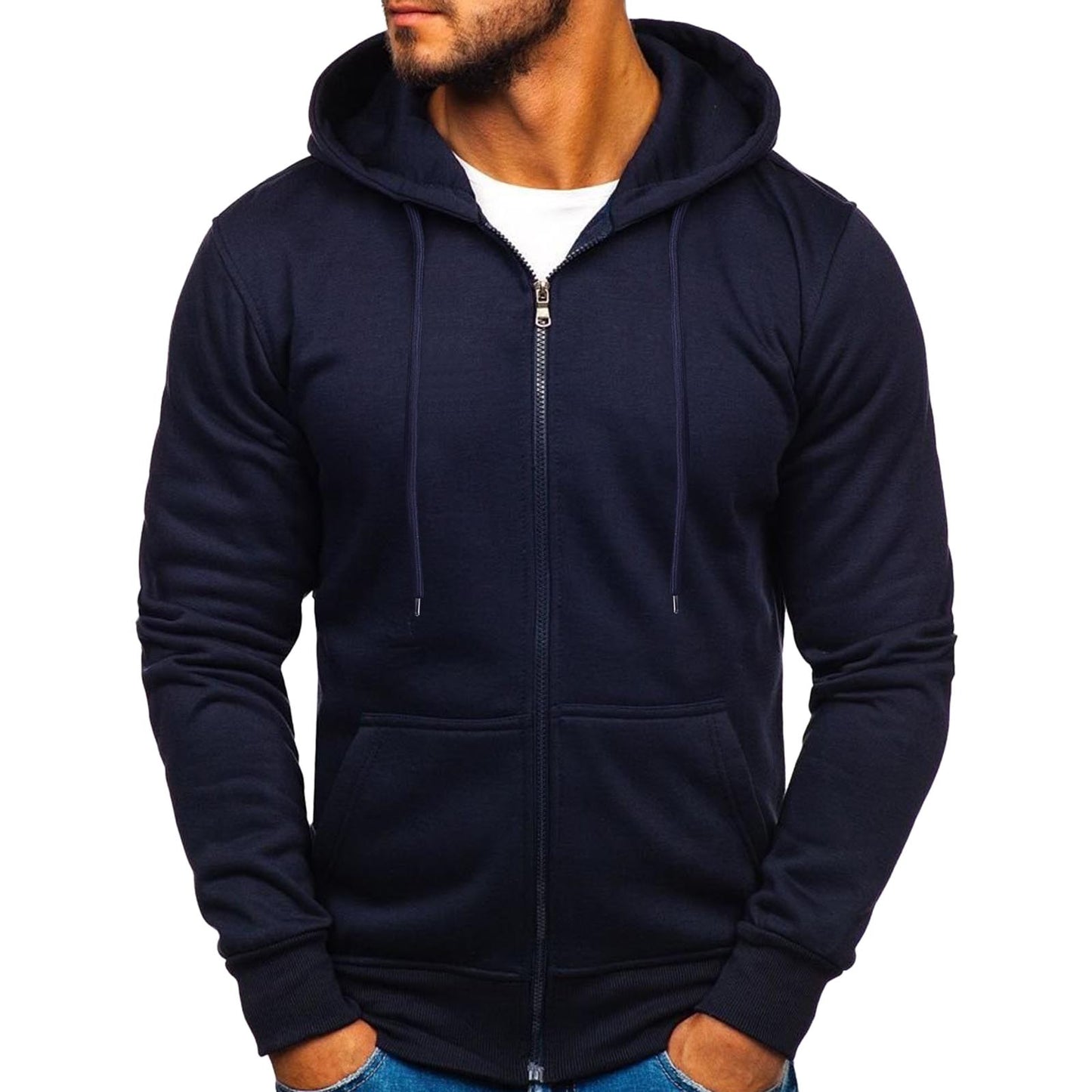 Men's Heather Gray Fleece Hoodie - Showing Kangaroo Pocket Detail