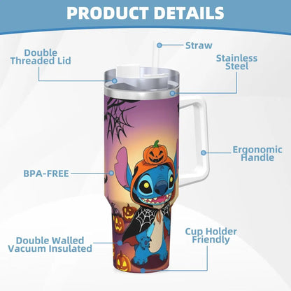 Blue Stitch Tumbler Lid Open, Showing Spill-Proof Design (Highlights a functional aspect and color)