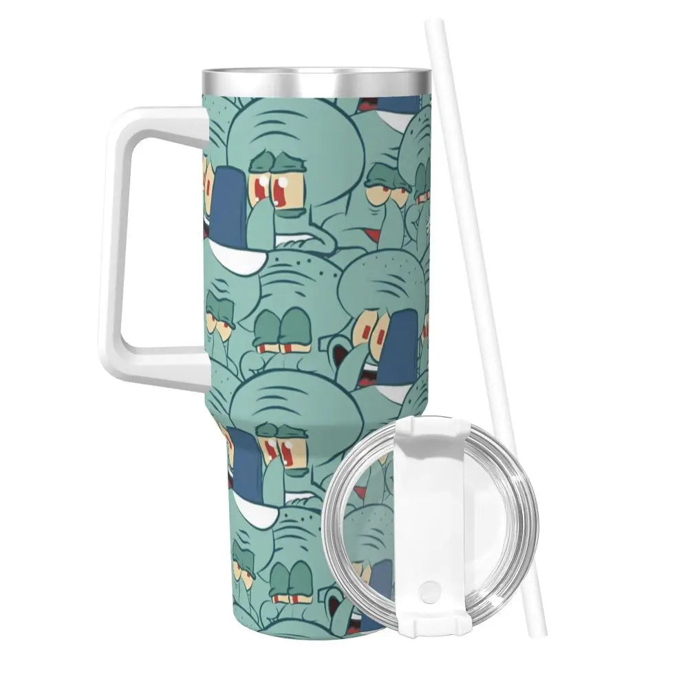 Stanley Tumbler 3D Funny Anime Stainless Steel Spongebob Cartoon Thermal Cup with Straw and Lid, Large Mug, Cold Drink Water Bottle, Owala Tumbler