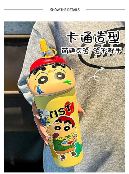 Stanley Tumbler Style Anime Crayon Shin-chan Vacuum Insulated Cup, 600ml Straw Mug, Kawaii Kids Flask Water Bottle, Gift Idea - Owala Tumbler Inspired