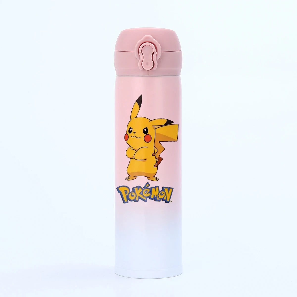 Anime Pokemon thermos, yellow to green transition, stainless steel.