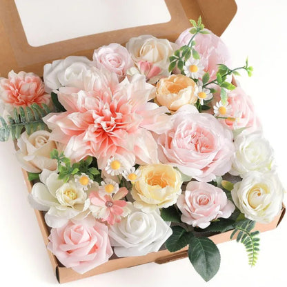 Artificial Flowers Combo Box: Burgundy Dahlias, Blush Roses, Filler Flowers - Bouquet DIY