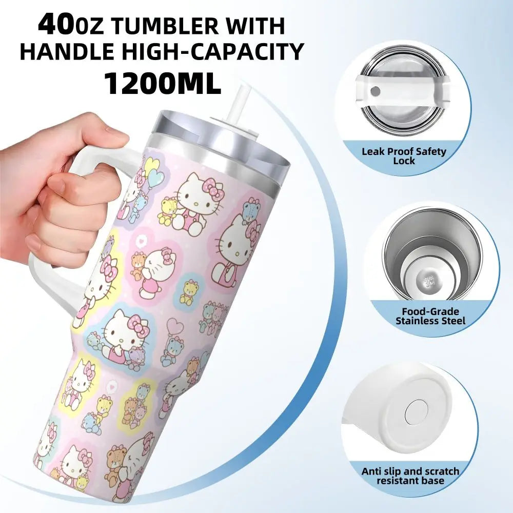 Stainless Steel Tumbler, Hello Kitty Driving, Includes Straw and Lid