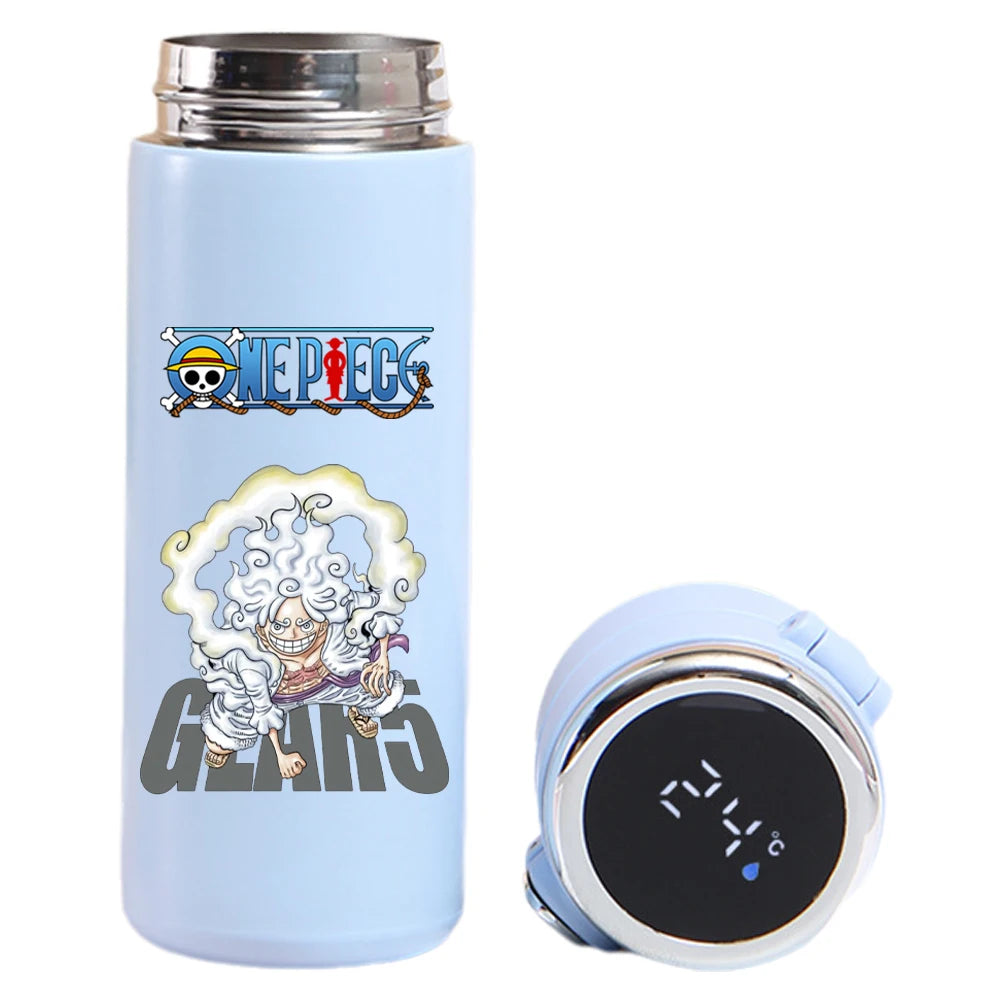 One Piece Luffy, Uta, Yamato thermos with digital temperature screen.