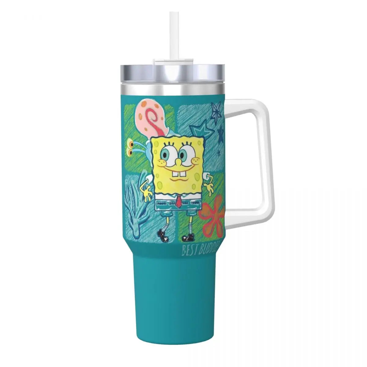 Stanley Tumbler 3D Funny Anime Stainless Steel Spongebob Cartoon Thermal Cup with Straw and Lid, Large Mug, Cold Drink Water Bottle, Owala Tumbler