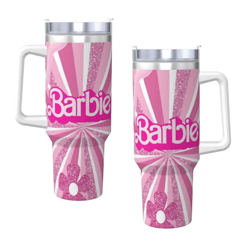 40 oz Insulated Tumbler, Barbie Edition by MINISO, Pink, Stainless Steel, Straw