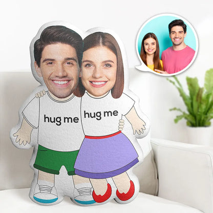 Couple face pillow, side view, highlighting the soft, plush fabric and detailed print.