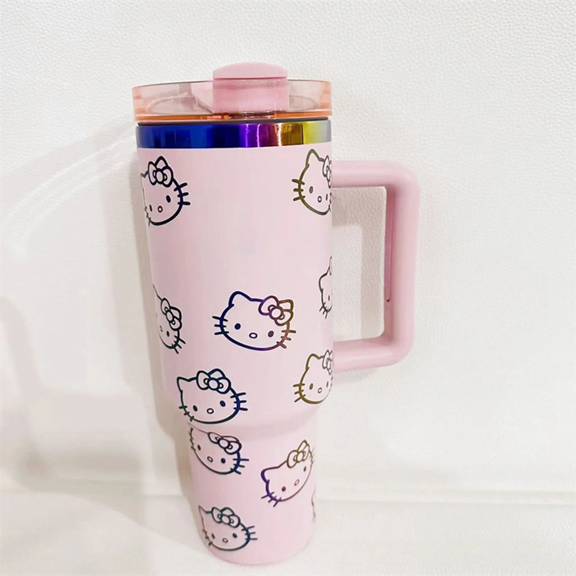 40oz Christmas Hello Kitty Tumbler - 2024, Showing Straw and Lid