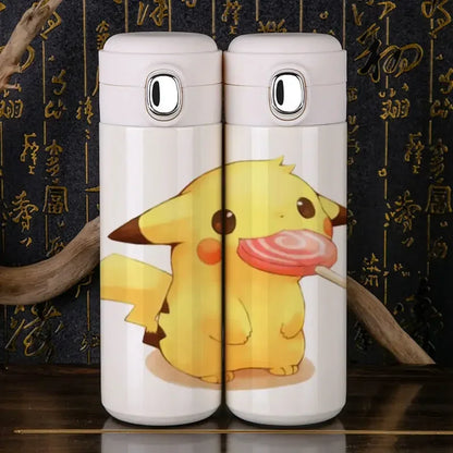 Official Pokemon Water Bottle - Side view, stainless steel, leak-proof lid.