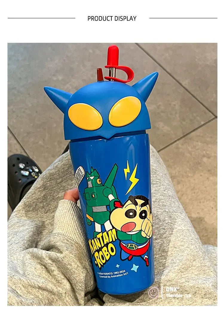 Stanley Tumbler Style Anime Crayon Shin-chan Vacuum Insulated Cup, 600ml Straw Mug, Kawaii Kids Flask Water Bottle, Gift Idea - Owala Tumbler Inspired