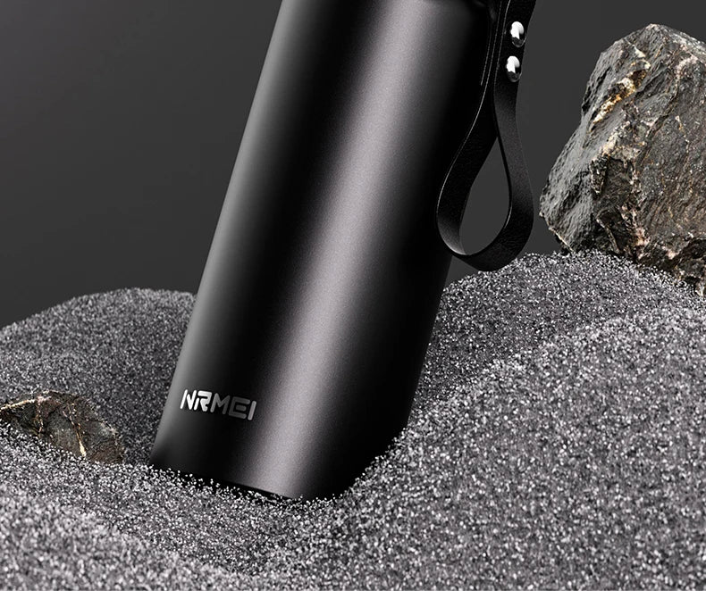 nRMei Hot/Cold Thermos Bottle, Stainless Steel, Digital Temperature, Tea Strainer, Rope