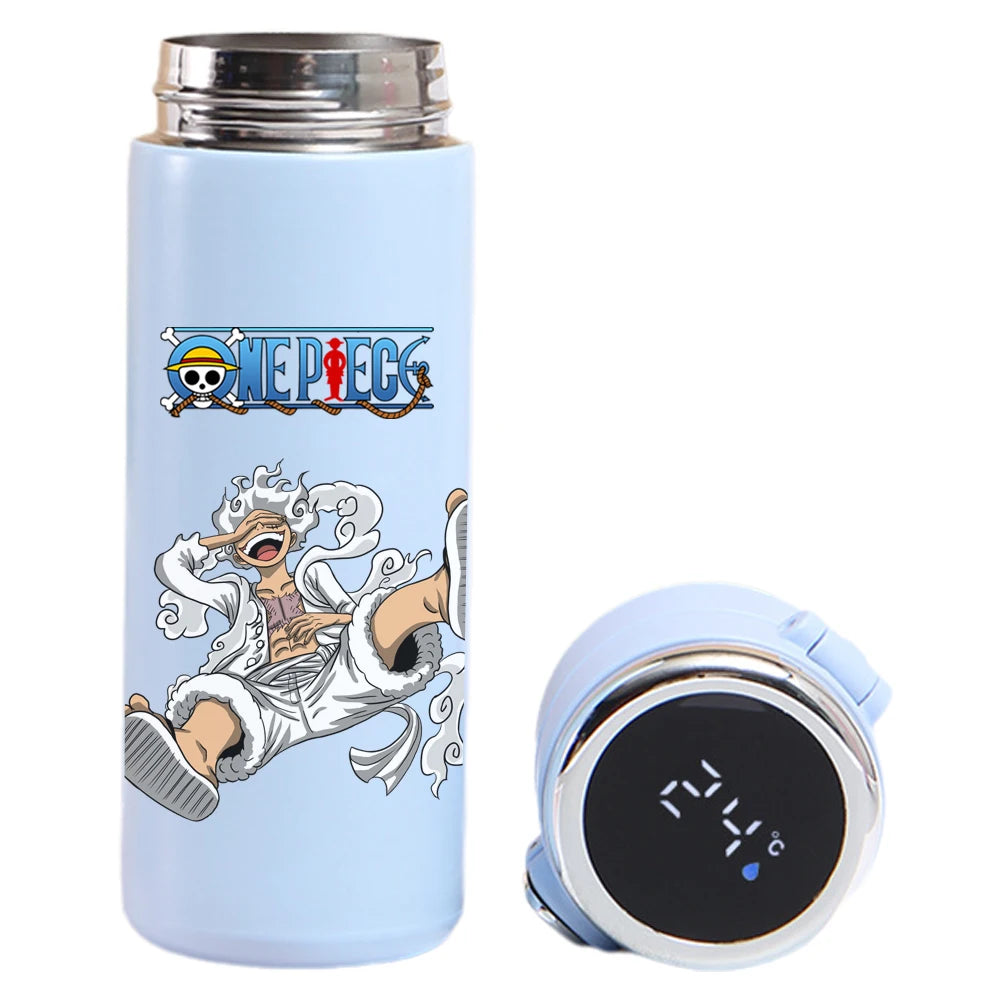 One Piece Luffy, Uta, Yamato thermos with digital temperature screen.