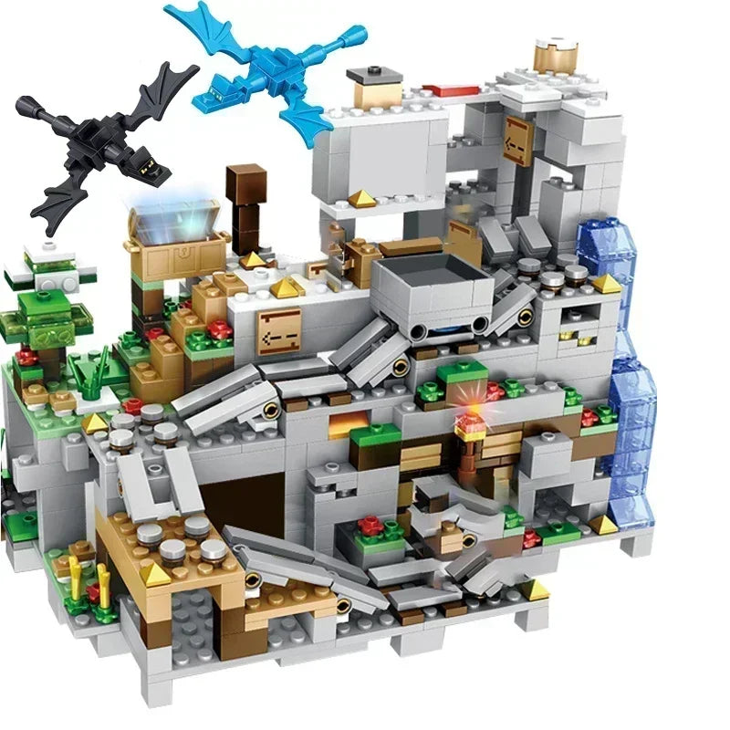 Minecraft village playset: Buildable houses and villager figures.