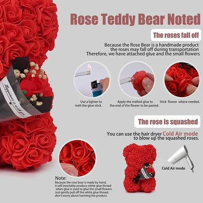 Side view of rose bear, durable foam, perfect Valentine's Day gift.