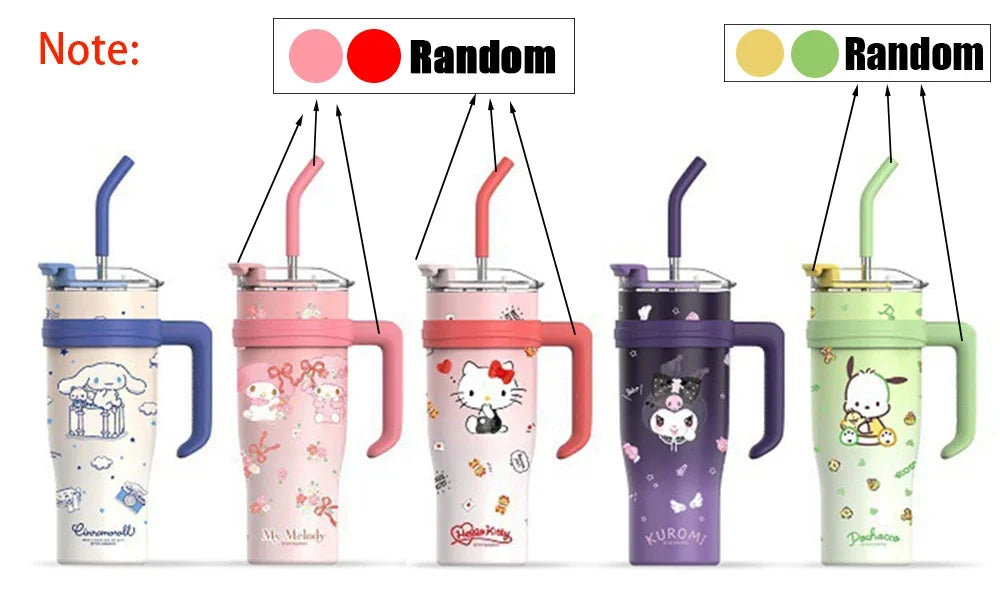 Sanrio Water Bottle 1200ml, Cute Hello Kitty Kuromi Cinnamoroll Melody Stainless Steel Insulated Tumbler with Straw, Gift Idea, Stanley Tumbler Style