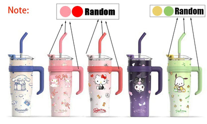 Sanrio Water Bottle 1200ml, Cute Hello Kitty Kuromi Cinnamoroll Melody Stainless Steel Insulated Tumbler with Straw, Gift Idea, Stanley Tumbler Style