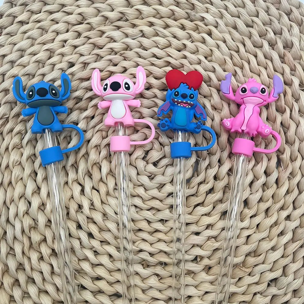 Stitch straw cover set, blue and pink variations, for Stanley cups.