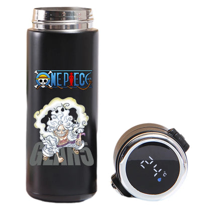 Thermos cup featuring Luffy, Uta, Yamato from One Piece, smart display.