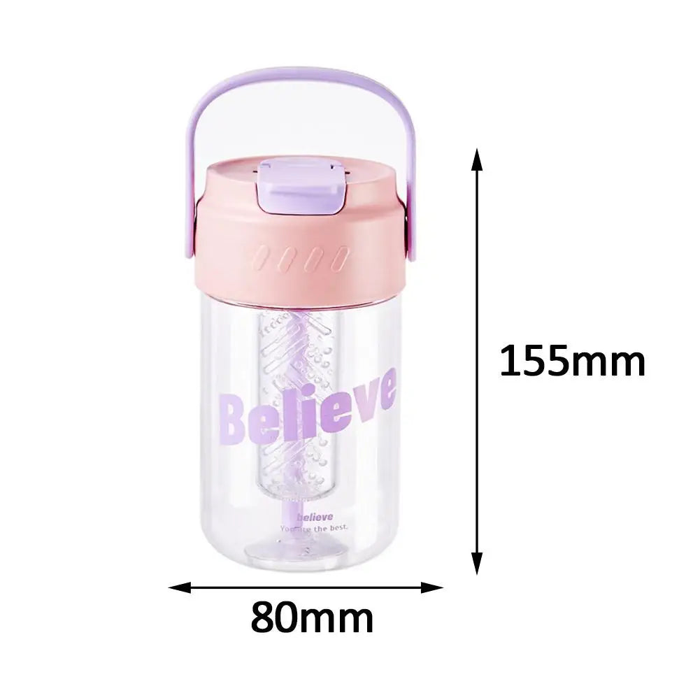 Pink 600ml reusable water bottle with straw, leak-proof design, made from eco-conscious materials.