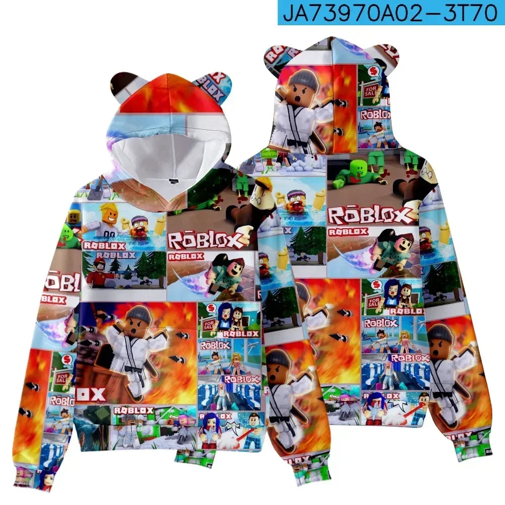 Roblox Cat Ear Hooded Sweatshirt for Kids - Back View Showing Design