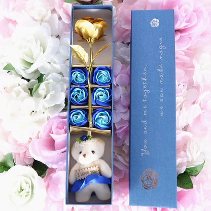 Elegant Gift Box with 24K Gold Rose and Soap Flower