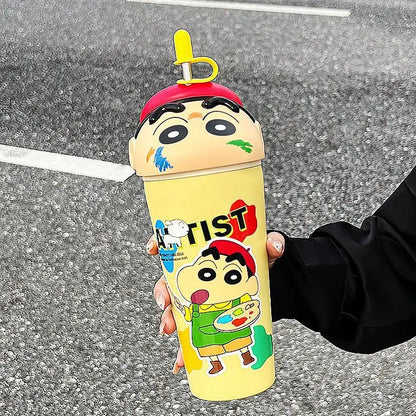 Stanley Tumbler Style Anime Crayon Shin-chan Vacuum Insulated Cup, 600ml Straw Mug, Kawaii Kids Flask Water Bottle, Gift Idea - Owala Tumbler Inspired