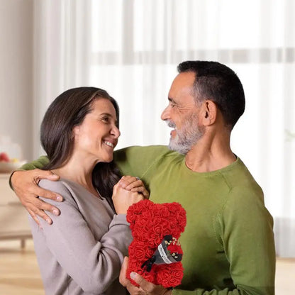 Close-up of foam rose bear, romantic gift, ideal for Valentine's Day.