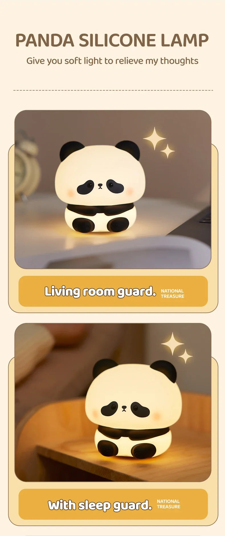 Panda Night Light - side view, compact size.