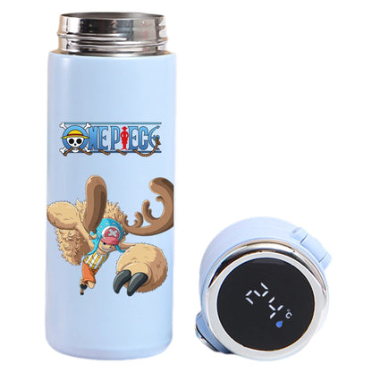 Thermos cup featuring Luffy, Uta, Yamato from One Piece, smart display.