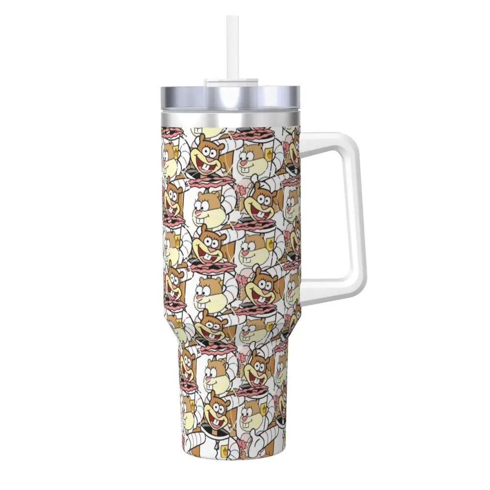 Stanley Tumbler 3D Funny Anime Stainless Steel Spongebob Cartoon Thermal Cup with Straw and Lid, Large Mug, Cold Drink Water Bottle, Owala Tumbler