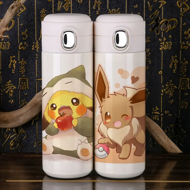 Pikachu Stainless Steel Bottle - Lid detail, secure locking mechanism, Pokemon branding.