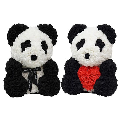 Pink Rose Panda Bear Holding Red Rose - Romantic Gift