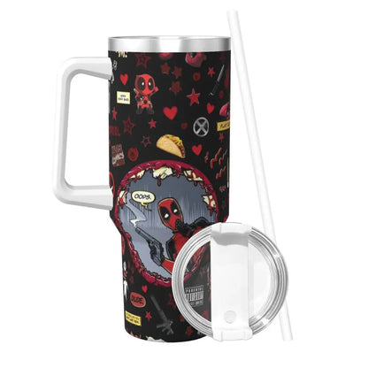 Deadpool Stainless Steel Tumbler with Straw & Lid | Insulated Travel Mug | Hot & Cold Drinks