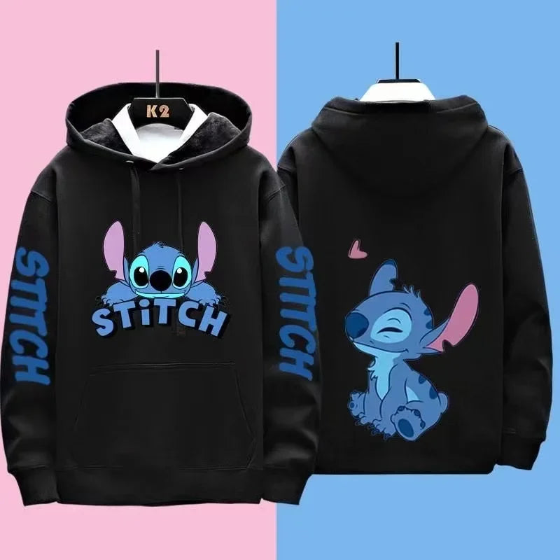 Miniso Disney Stitch 3D print oversized hoodie, front view, blue.