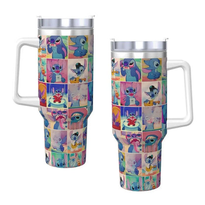 40oz Stitch Stainless Steel Tumbler with Straw & Lid - Cute Cartoon Anime Halloween Insulated Water Bottle Cup