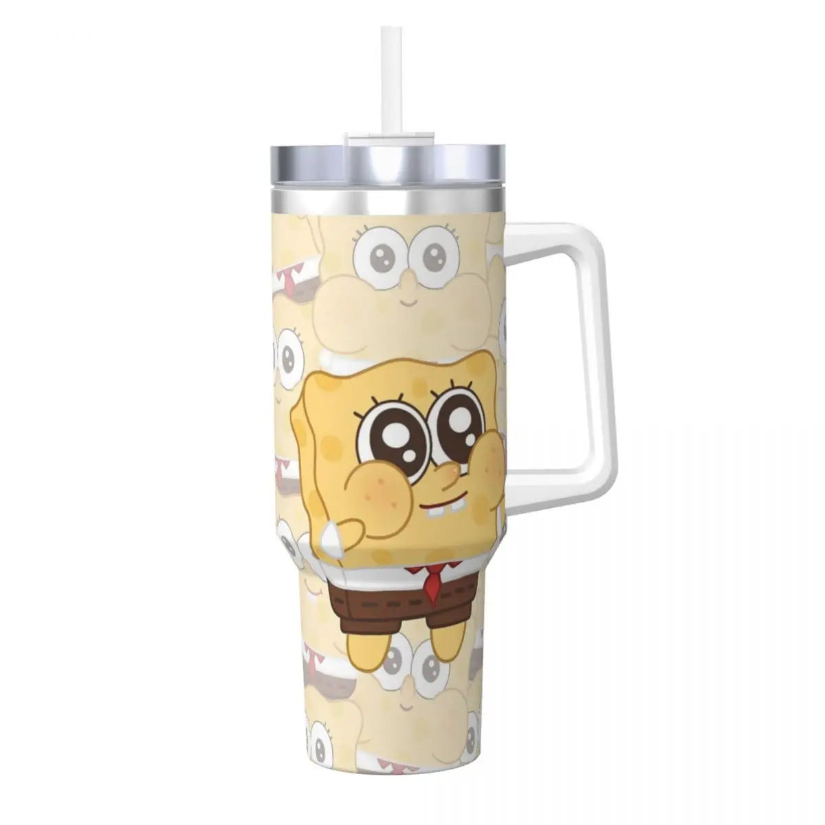 Stanley Tumbler 3D Funny Anime Stainless Steel Spongebob Cartoon Thermal Cup with Straw and Lid, Large Mug, Cold Drink Water Bottle, Owala Tumbler