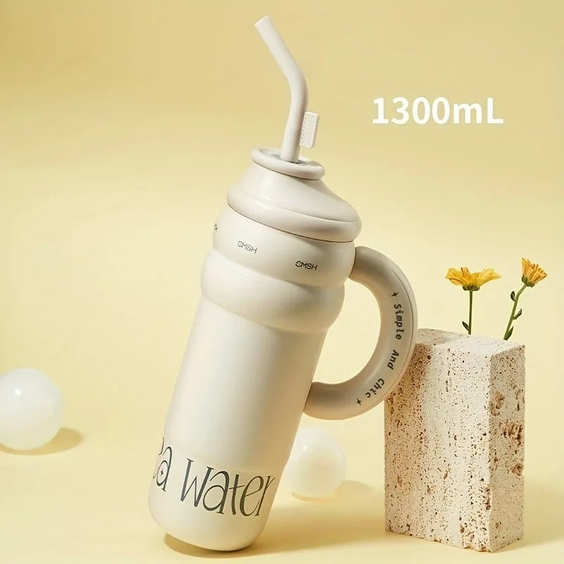 1300ml Tumbler With Handle and Straw Insulated Double Walled Stainless Steel Mug Water Bottle Cup Keep Cold & Hot Water for Hour