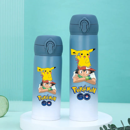 Pokemon thermos, blue to pink gradient, stainless steel.